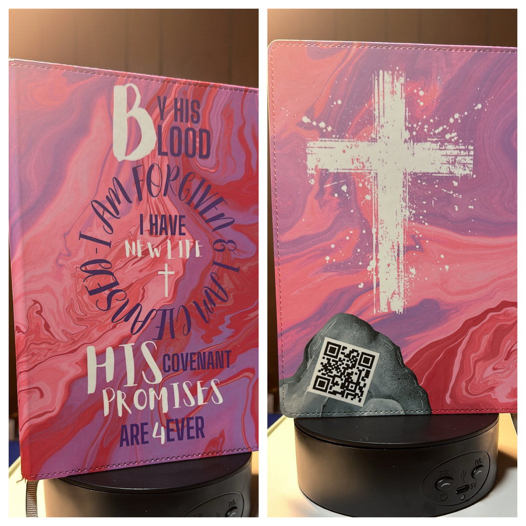 By his Blood I am Forgiven Pink/ Purple Marble Notebook